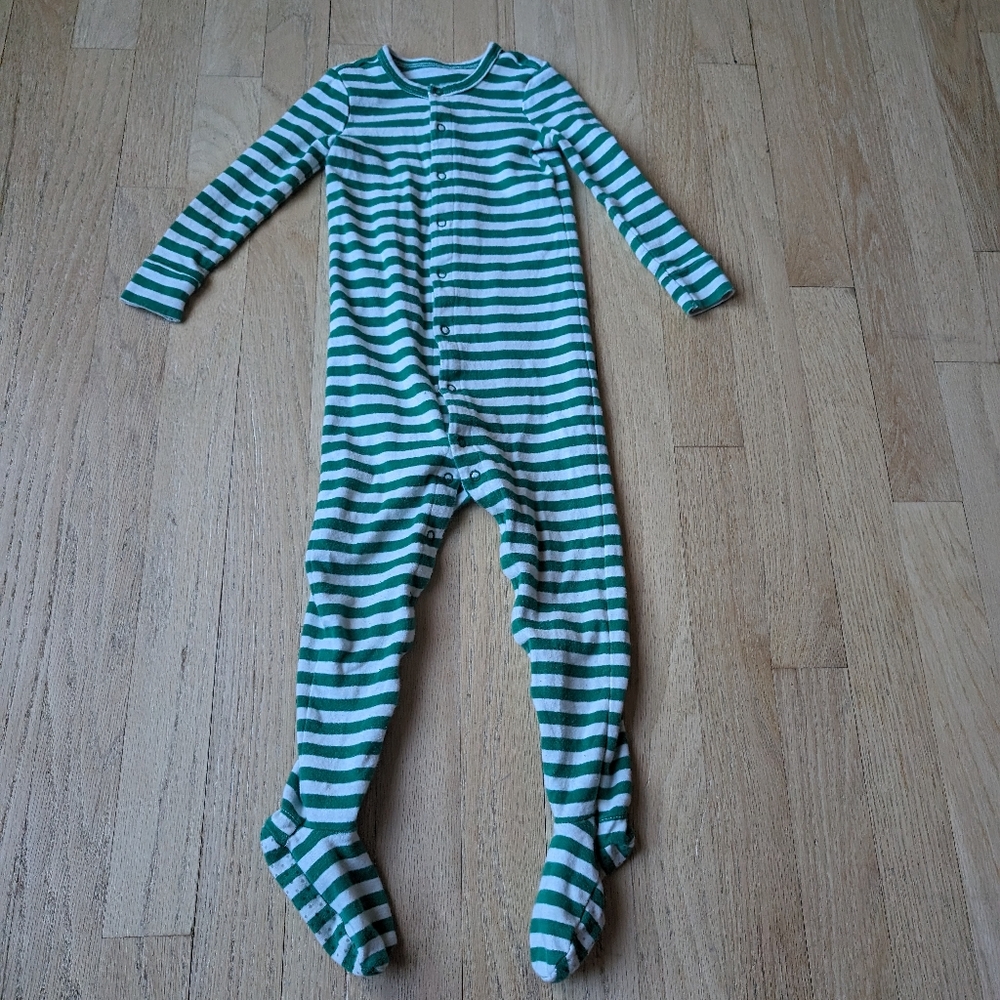 Primary green and white striped long sleeve footie pajamas size 18-24 months